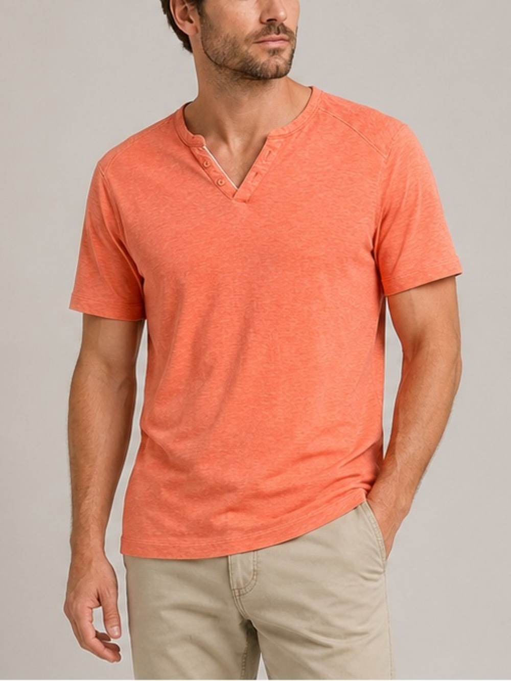 Raffi The Brad Coral Orange Short Sleeve Henley Shirt Men’s M